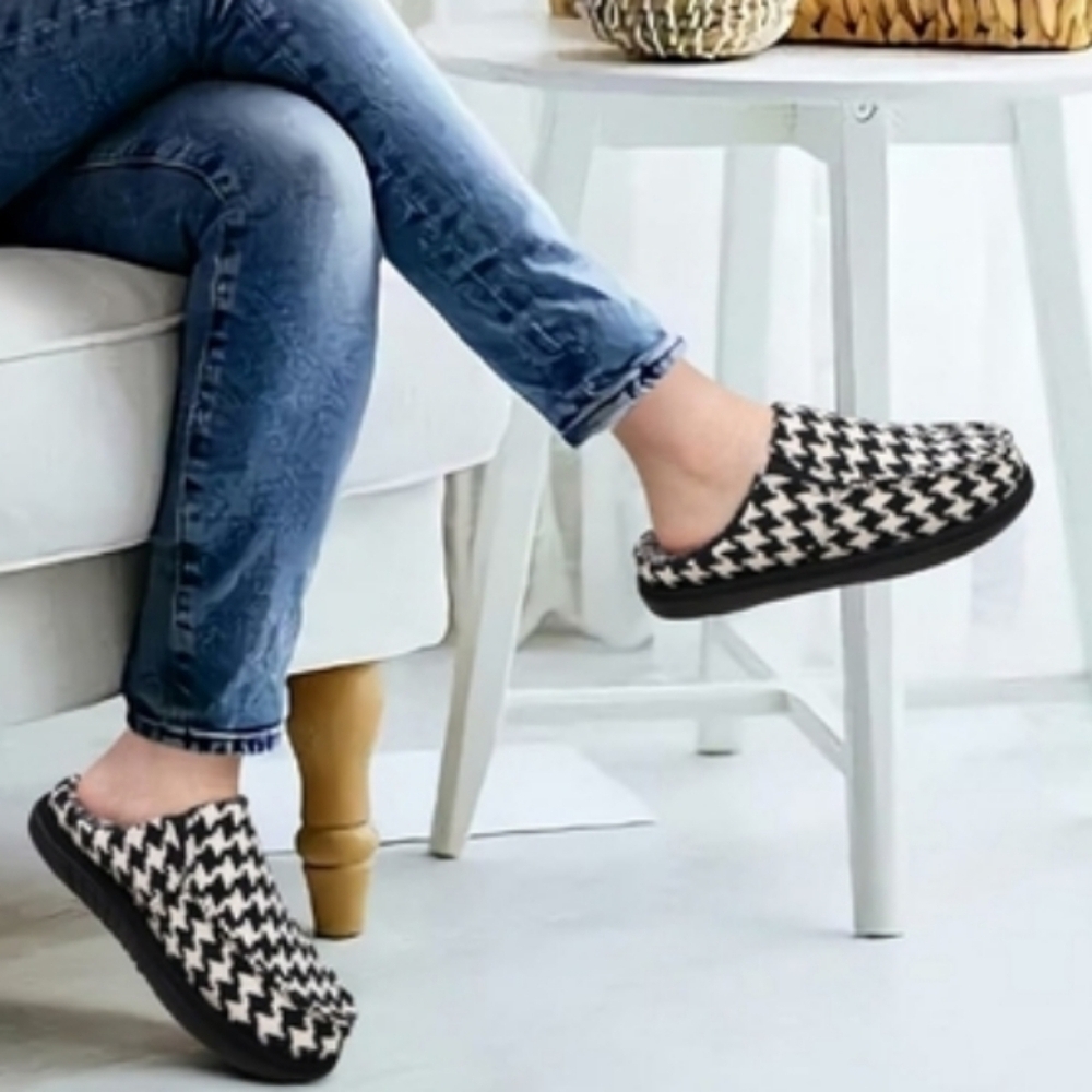 ONCAI Women's Slippers Plush Woollen Fabric Houndstooth Cotton-Blend Size 9 🌴